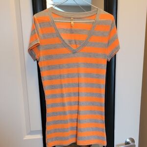 Heart Hips Vibrant Orange and Gray Striped V-Neck Tee